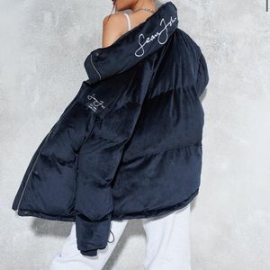 sean john x missguided navy premium velour oversized puff-a coat